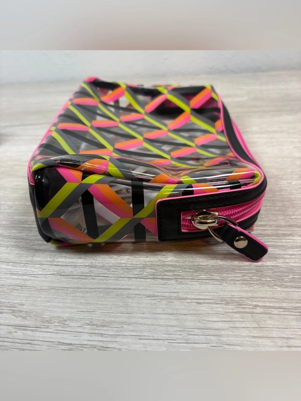 Trina Turk cosmetic bag colorful neon geometric pattern